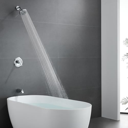 KINSE Shower Faucet Set, Shower Head and Faucet Set With 5 Inches Rain Shower Fixtures, 5-Spray Shower Valve and Trim Kit, Single Handle Control Shower Faucet Set with Valve (Matt black)