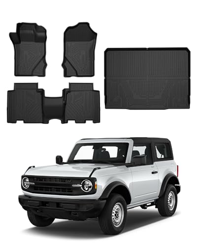 Powerty Floor Mats for 2021-2023 2024 Ford Bronco 4-Door Accessories All Weather Floor Liner 3D TPE 1st & 2nd Row Floor Mat Heavy-Duty Floor Liners