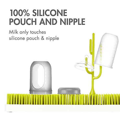 Boon Nursh Reusable Silicone Baby Bottles with Collapsible Silicone Pouch Design - Everyday Baby Essentials - Stage 2 Medium Flow Baby Bottles - Gray - 8 Oz - 3 Count