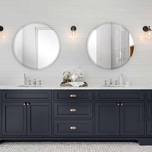 Circle Mirror 16 Inch, Frameless Round Bathroom Mirror Wall Mouted with Beveled Edge for Bedroom Living Room Entryway