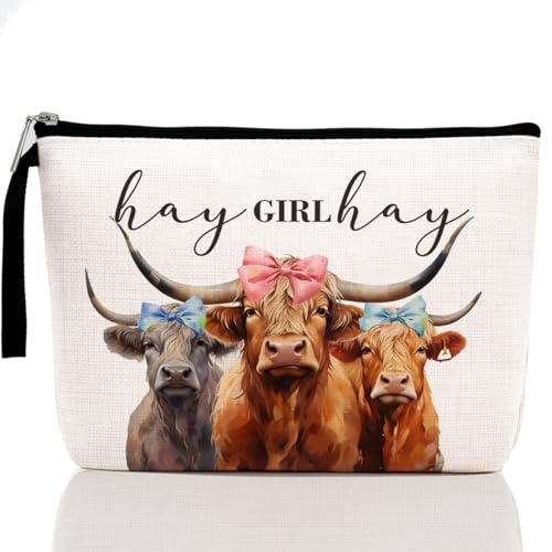 Farm Animals Western Makeup Bag Cow Print Stuff for Women Girls Niece Daughter Best Friend Farm Girl Highland Cow Gifts Country Stuff Cosmetic Bag Zipper Pouch Travel Bag Graduation Birthday Gifts