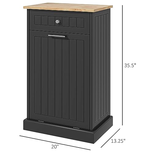 HOMCOM Kitchen Tilt Out Trash Bin Cabinet Free Standing Recycling Cabinet Trash Can Holder with Drawer, Black