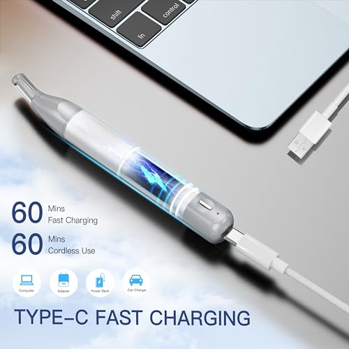 HEBECA Ear Nose Hair Trimmer, Rechargeable Facial Hair Removal Set for Women Men- Electric Eyebrow Trimmer, Waterproof 2in1 Face and Nose Trimmer Portable Silver