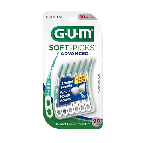 GUM Soft-Picks Advanced, Easy to Use Dental Picks for Teeth Cleaning and Gum Health, Disposable Interdental Brushes with Convenient Carry Case, Dentist Recommended Dental Picks, 90ct (3pk)