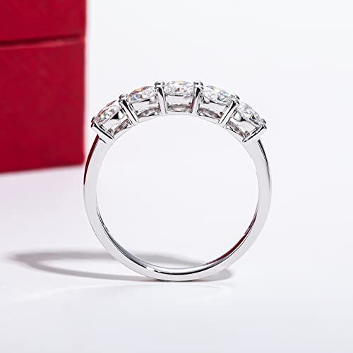 CADYNO 14K White Gold Moissanite Half Eternity Band Ring 1.5ct D Color Lab Grown Created Diamond Solid Real Gold Wedding Engagement Anniversary Promise Ring for Women 5