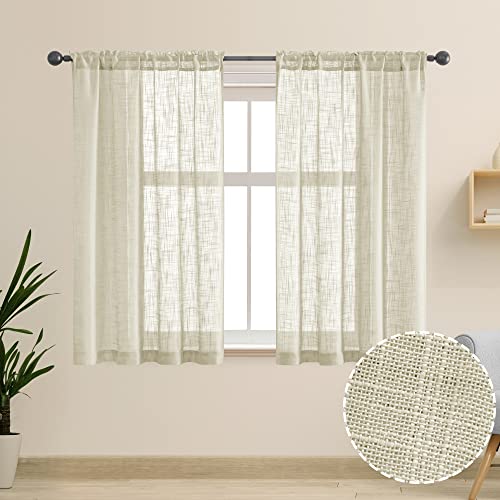 54 inch Length Curtains Semi Sheer 2 Panel Set Rod Pocket Short Curtains for Living Room Bedroom Bathroom Window,36 in Wide,White
