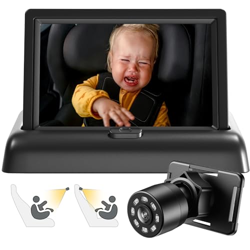 FEISIKE Baby Car Camera, 1080P Dual-Channel 5 inch Display Baby Car Mirror with 2 IR Night Vision Camera, Easily Install Car Camera for Baby with Crystal Clear Wide View for Rear Facing Seat
