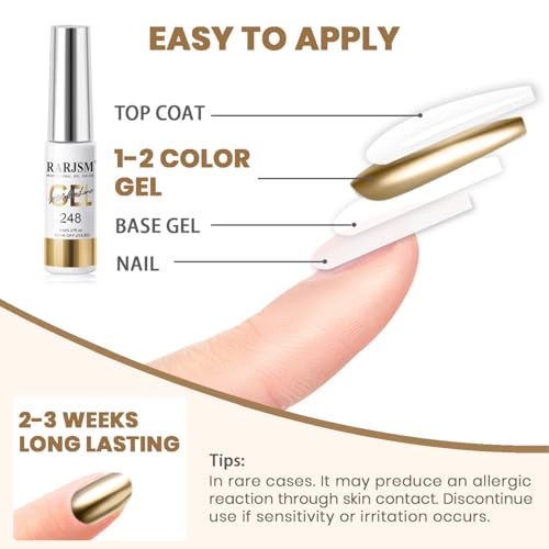 RARJSM Metallic Nail Art Gel Liner Bronze Gold Mirror Chrome 3D Effect Gel Nail Polish 8ml Build in Thin Brush Metal Painted Drawing Striper Painting Gel Polish Soak off Curing Requires for Home Salon