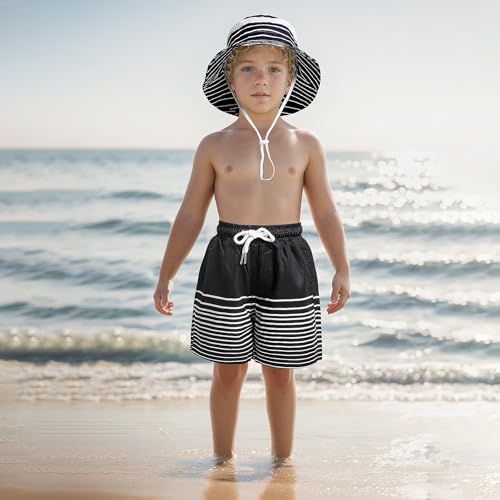 Boys Swim Trunks with Sun Hat Compression Liner Swim Shorts Quick Dry Beach Short Breathable Bucket Hat Set for 3-14 Years