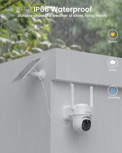 VIZIUUY Solar Security Cameras Wireless Outdoor, 3MP Pan Tilt 360°WiFi Camera with Color Night Vision/PIR Sensor/2-Way Audio/Alexa/Google Assistant