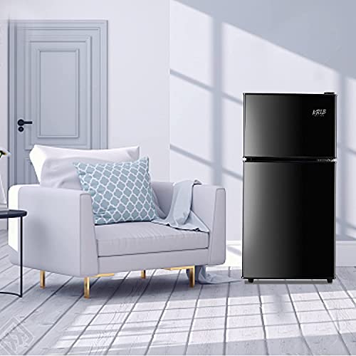 KRIB BLING Refrigerator with Freezer 3.5 Cu.Ft with 7 Level Adjustable Thermostat Control 2 Door Energy Saving Top-Freezer Compact Refrigerator Black