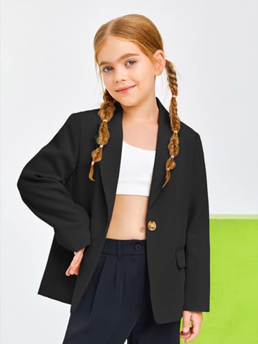 Meikulo Girls Blazers Kids Lapel Long Sleeve Open Front Solid Blazer Jacket with Pockets