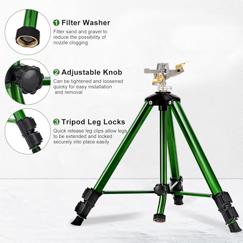 Keten Impact Sprinkler on Tripod Base, Tripod Sprinkler with 300 Degree Large Area Coverage, Extra Tall Heavy Duty Water Sprinkler for Lawn/Yard/Garden