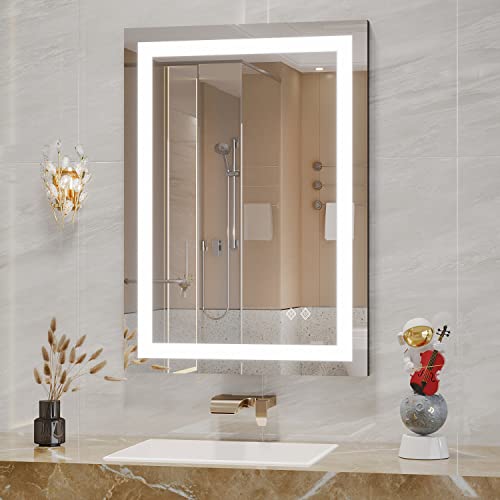 VanPokins Big Bathroom Mirror, 84x40 Inch Gradient Front and Backlit LED Mirror for Bathroom, 3 Colors Dimmable CRI>90 Double Lights, IP54 Enhanced Anti-Fog, Hanging Plates Wall Mount LED Mirror