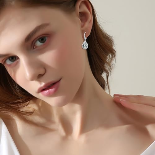 Dangle Earrings for Women Teen Sterling Silver Garnet Leverback Earrings Minimalist Hypoallergenic Earrings for Sensitive Ears Dangle Drop Jewelry for Birthday Anniversary