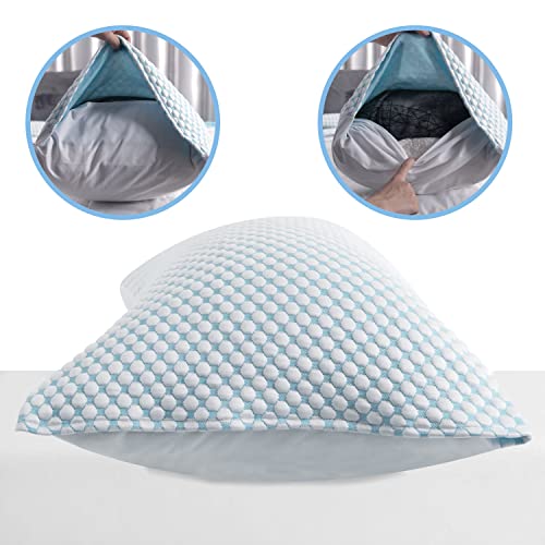 Ramesses Pillowcase Queen Size, with 3D Air Fabric Cooling Bubbles Face Offer Super Silky Soft, Set of 2 Pillow Cases (Queen, Blue)
