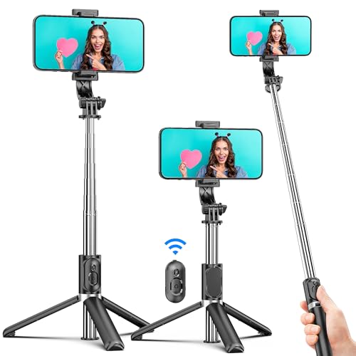 Selfie Stick Tripod, All in One Extendable & Portable iPhone Tripod Selfie Stick with Wireless Remote Compatible with iPhone 16 15 14 13 12 11 pro Xs Max 8 7, Galaxy Note10/S20/S10/OnePlus 9/9 PRO etc