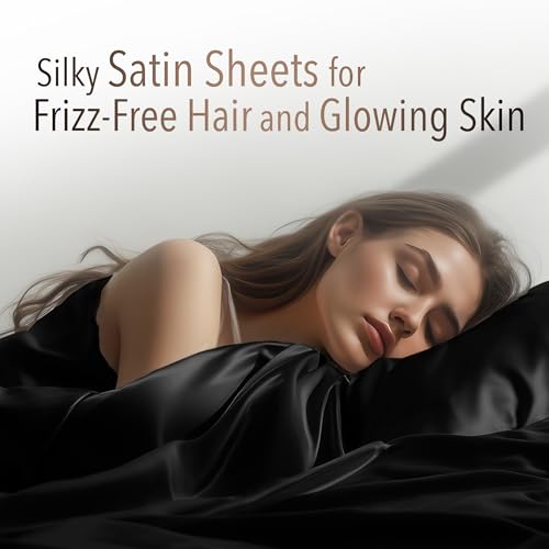 AL AHMEDANI LINEN Black Satin Sheets Queen - Luxurious 4-Pcs Silk Sheets Queen Size Bed Set - Breathable Silky Smooth Comfortable Bed Sheets – Deep Pocket 1 Fitted Sheet, 1 Flat Sheet, 2 Pillowcases