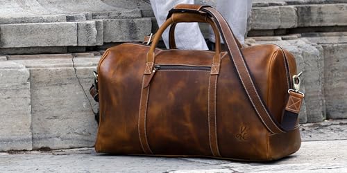 KomalC Leather Duffel Bags for Men and Women Full Grain Leather Travel Overnight Weekend Leather Bags Sports Gym Duffel for Men (Tan, 20 Inch)