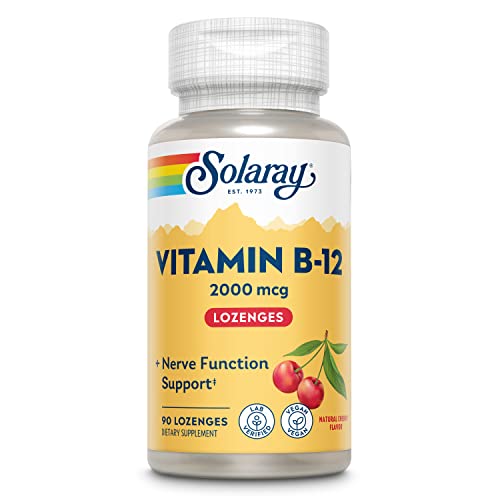 Solaray Vitamin B-12 2000 mcg No Sugar, Natural Cherry Flavor Healthy Energy & Red Blood Cell Support 90 Lozenges