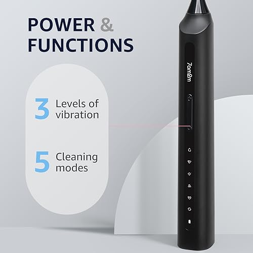 7AM2M Sonic Electric Toothbrush, High Power Rechargeable Toothbrushes, with 8 Brush Heads for Adults and Kids, 15 Adjustable Modes, Built-in 2-Minute Smart Timer, 4 Hours Fast Charge(Black)