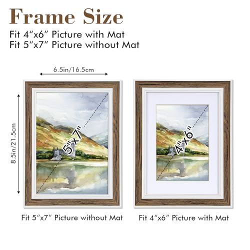 4x6 Picture Frame Set of 6, Rustic Farmhouse Photo Frame, Display 3.5x5 with Mat or 4x6 Without Mat for Decorative on Wall Hanging and Tabletop Placement