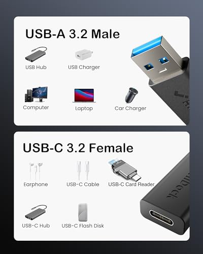 HiDock USB to USB C Adapter, USB 3.2 Fast 10Gbps Transfer Speed, USB C Female to USB Male Adapter, Compatible with iPhone, Samsung Galaxy, Laptop,PC