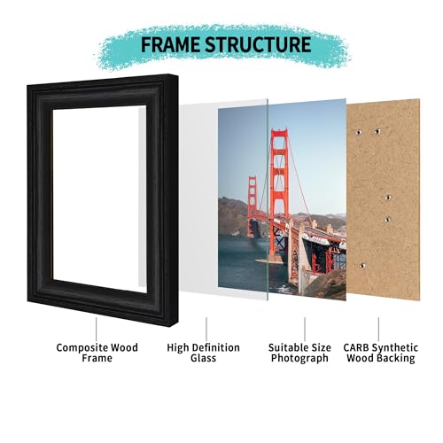 iRahmen 4x6 Picture Frame Set of 4, Rustic Picture Frames with HD Glass, Display Pictures 4 x 6 Without Mat, Wood Farmhouse Style Frames for Desktop Display and Wall Mounting