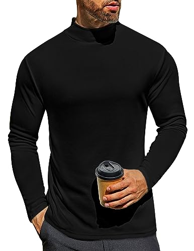 Ekouaer Men's Mock Turtleneck Long Sleeve Turtle Neck Shirts Lightweight Undershirt Thermal Pullover Sweater Khaki Medium