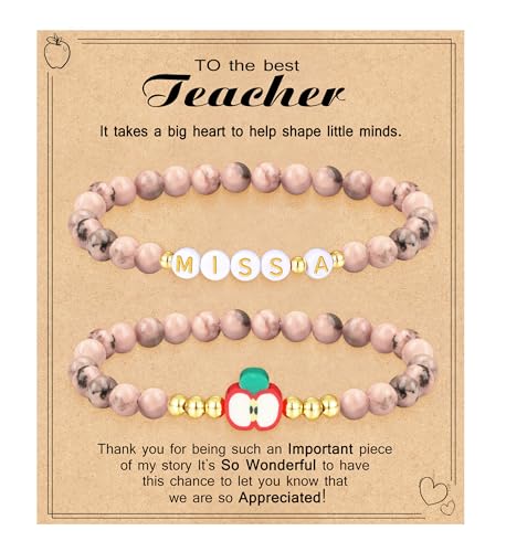 Btysun Teacher Appreciation Day Gift Ideas, Teacher Appreciation Gifts for Women Thank You Gifts for Teachers Initial Bracelet Mrs M Cute Bracelets End of Year Teacher Gifts from Students