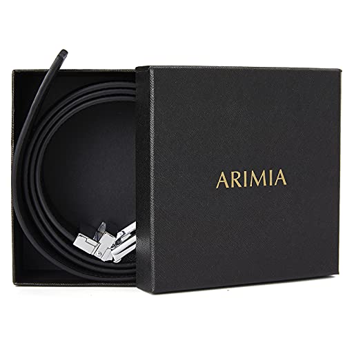 ARIMIA Fashion Mens Real Leather Ratchet Belt Black Adjustable Length Full Grain Soft Genuine Cowhide Strap 1.5 Inch Wide (Black Gold, Adjustable from 26" to 44" Waist)