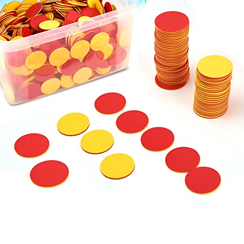 TOMMYHOME Plastic Two-Color Counter,Red/Yellow Two Side 1000 PCS,Counting Manipulatvies, Math Counters for Kids, Counting Chips