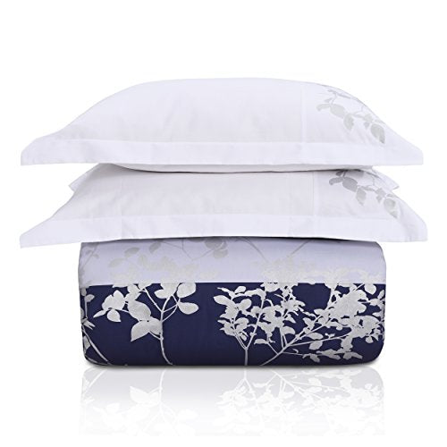 Superior 100% Cotton Duvet Cover Set, Soft 3-Piece Duvet Set, Includes 1 Duvet Cover with Button Closure, 2 Pillow Shams, Sydney Collection, Full/Queen Size, Blue