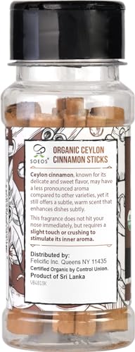 Soeos Cinnamon Sticks, Ceylon Cinnamon Sticks, Organic Ceylon Cinnamon Sticks, Real Cinnamon Sticks farmed in Sri Lanka, Non-GMO, Cinnamon for Coffee, Baking, Cooking and Beverages 1 oz (28g)