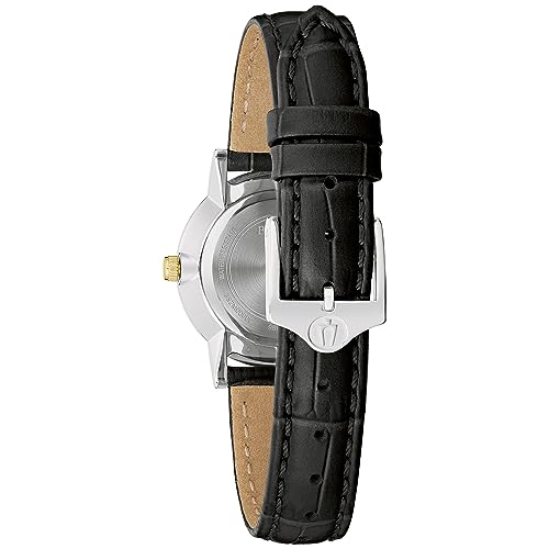 Bulova Ladies' Classic Diamond Two-Tone Stainless Steel Case 3-Hand Quartz Watch, Black Leather Strap, 27mm Style: 98P225