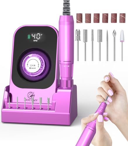 Portable Nail Drill Electric File: 40000RPM Professional Nail E File for Acrylic Nails Remove Nail Gel Polish Manicure, Rechargeable Cordless Nail Drill Machine with Bits & Base for Salon Home, Black