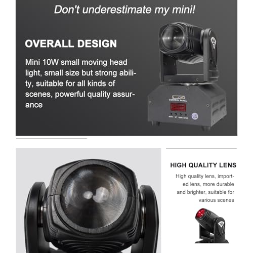 SHEHDS 10W Moving Head Lights, RGBW 4in1, Beam/Strobe Mini Stage Lights Professional, 11/13 DMX Channels, Sound Activated for Disco Club Party Dance Wedding Bar - 2 Pack