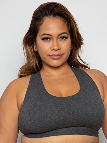 Curvy Couture Women's Plus Size Cotton Comfort 2-Pack Bralette, Charcoal Heather/Black HUE, M