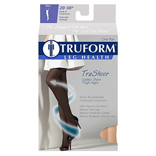 Truform Sheer Compression Stockings, 20-30 mmHg, Women's Thigh High Length, 30 Denier, Beige, Small