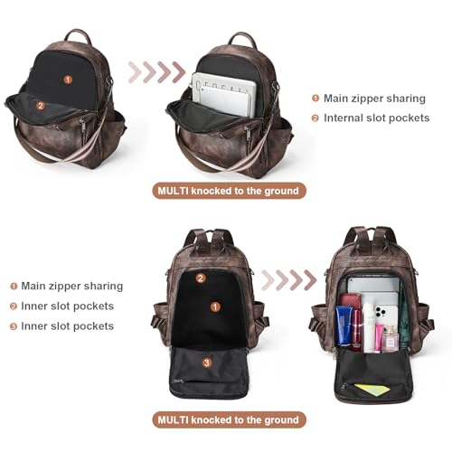 Womens Backpack Purse Leather: Fashion Convertible Ladies Shoulder Bag Waterproof Anti theft with Wristlet (1-3 Two-tone Coffee)
