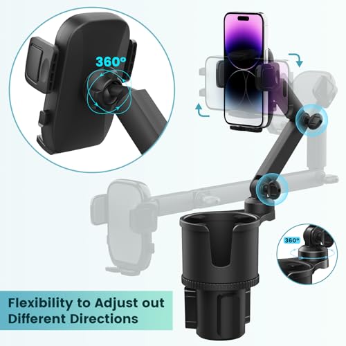 Cup Holder Phone Mount for Car with Expandable Base, 2-1 Phone Holder Car Cupholder Exptender Adapter for 10-40oz Drink Bottles, Mugs and Phone Holder for Car Fits All Smartphone