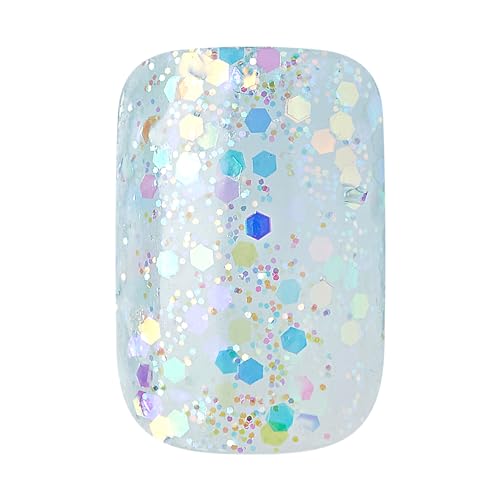 KISS Gel Fantasy Dreamdust, Press-On Nails, Nail glue included, 'Mood Dust', Light White, Short Size, Coffin Shape, Includes 28 Nails, 2G Glue, 1 Manicure Stick, 1 Mini File