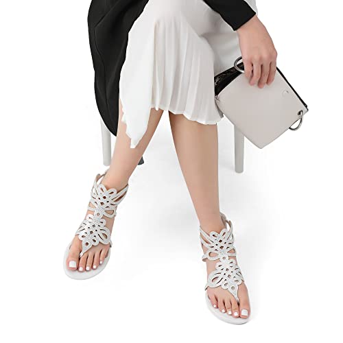 DREAM PAIRS Womens Jewel Fashion Rhinestones Design Slides Sandals 02-White - 5