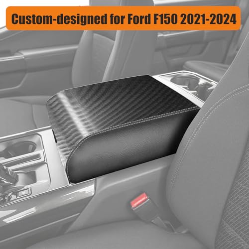 ANMOSVO Center Console Armrest Cover for Ford F150 Accessories Interior 2021 2022 2023 Middle Console Lid Seat Cover Protector Elbow Cushion Pad (Carbon Fiber Texture)