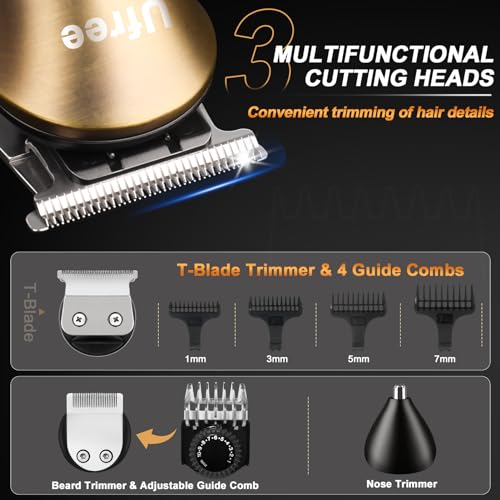 Ufree Professional Hair Clippers for Men, 3 in 1 Mens Beard Trimmer, Shavers for Men, Electric Razor, Nose Hair Trimmer, Cordless Barber Clippers, Mens Grooming Kit, Birthday Gift for Dad