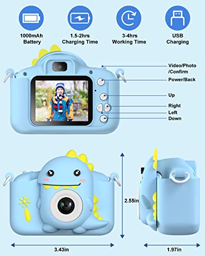 Kids Dinosaur Camera for 3-8 Years Old Toddlers Childrens Boys Girls Christmas Birthday Gifts Selfie Digital Toy Camera with 32GB Card Purple