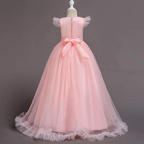 First Communion Dresses, Girls Ball Gown - Girls Wedding Guest Dress - Girls' Special Occasion Birthday Princess Prom Formal Dance Wedding Beach Photoshoot Easter Fancy Gowns White - Lace 7-8 Years