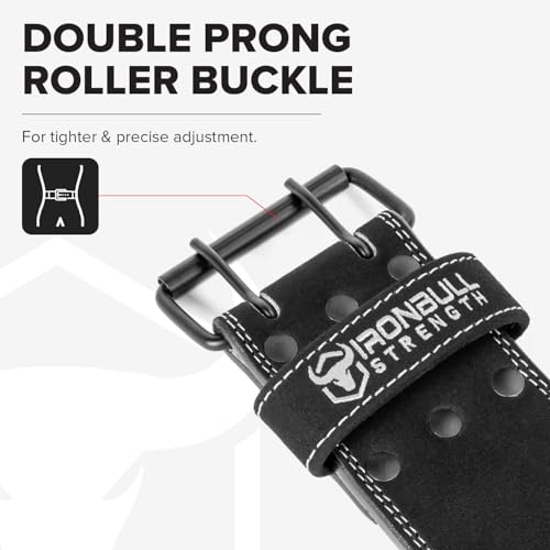 Iron Bull Strength Powerlifting Belt - 10mm Double Prong - 4-inch Wide - Heavy Duty for Extreme Weight Lifting Belt (All Black, Small)