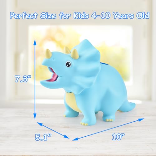 PJDRLLC Dinosaur Piggy Bank for Kids, Unbreakable Plastic Money Coin Bank for Boys and Girls, Great Gifts for Birthday, Easter, Christmas (Blue)