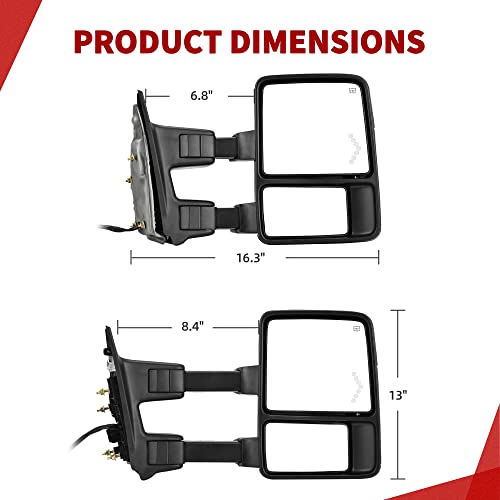 YITAMOTOR Towing Mirrors compatible for 2008-2016 Ford F250 F350 F450 F550 Super Duty Tow Mirrors Power Heated with Amber Turn Signal Light Side Mirrors